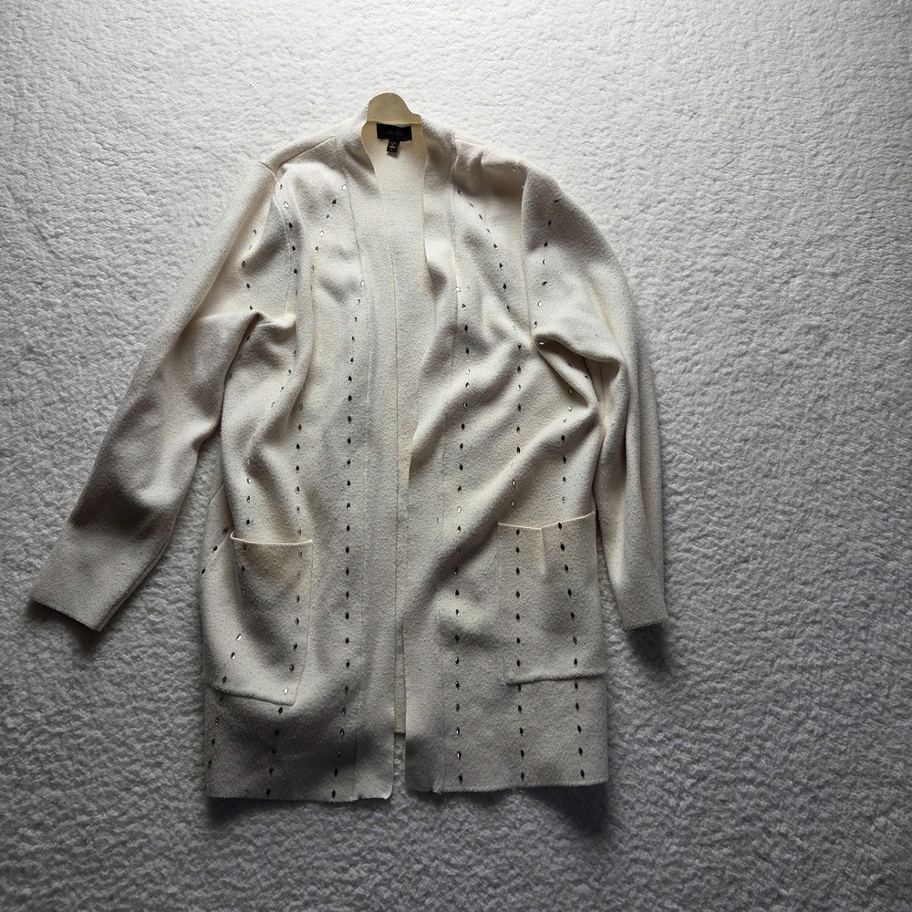 On Twelfth Cardigan Sweater Womens Small White Open Front Rhinestone Knit